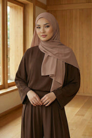 Instant Chiffon Scarf with Sewn Cotton Undercap Bonnet, Practical One Piece Hijab for Women, No Pin Head Covering,PS-51 Dark Mink