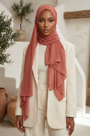 Instant Chiffon Scarf with Sewn Cotton Undercap Bonnet, Practical One Piece Hijab for Women, No Pin Head Covering,PS-51 Cinnamon