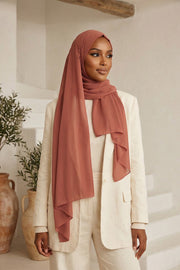 Instant Chiffon Scarf with Sewn Cotton Undercap Bonnet, Practical One Piece Hijab for Women, No Pin Head Covering,PS-51 Cinnamon