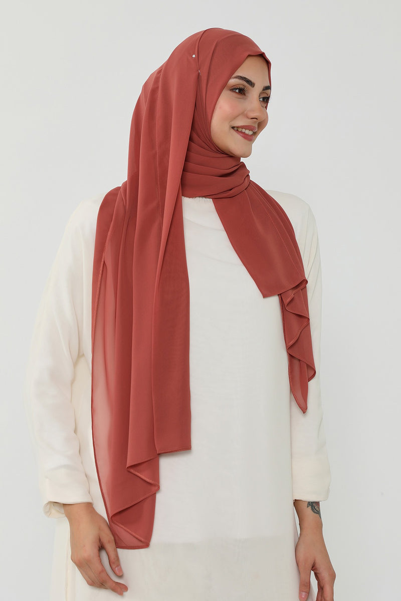 Instant Chiffon Scarf with Sewn Cotton Undercap Bonnet, Practical One Piece Hijab for Women, No Pin Head Covering,PS-51 Cinnamon