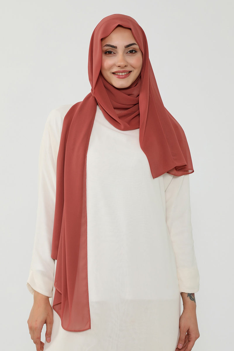Instant Chiffon Scarf with Sewn Cotton Undercap Bonnet, Practical One Piece Hijab for Women, No Pin Head Covering,PS-51 Cinnamon