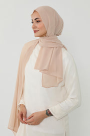 Instant Chiffon Scarf with Sewn Cotton Undercap Bonnet, Practical One Piece Hijab for Women, No Pin Head Covering,PS-51 Light Mink