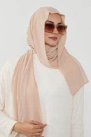 Instant Chiffon Scarf with Sewn Cotton Undercap Bonnet, Practical One Piece Hijab for Women, No Pin Head Covering,PS-51 Light Mink