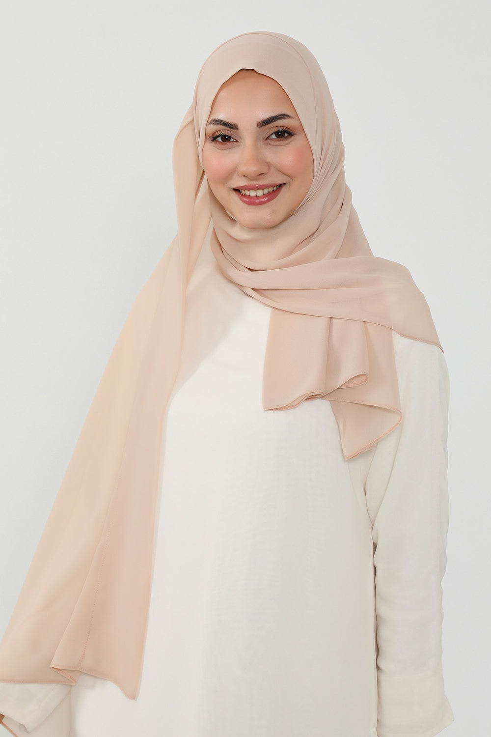Instant Chiffon Scarf with Sewn Cotton Undercap Bonnet, Practical One Piece Hijab for Women, No Pin Head Covering,PS-51 Light Mink