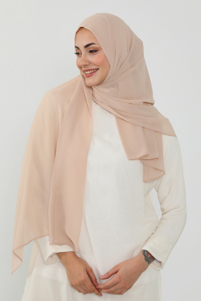 Instant Chiffon Scarf with Sewn Cotton Undercap Bonnet, Practical One Piece Hijab for Women, No Pin Head Covering,PS-51 Light Mink