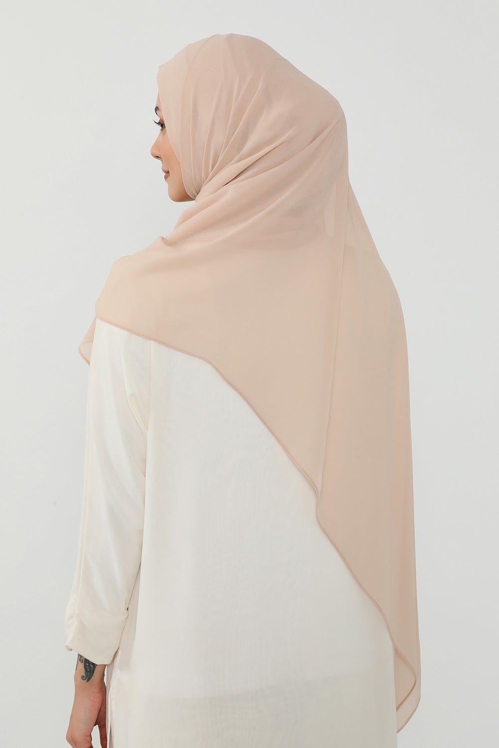 Instant Chiffon Scarf with Sewn Cotton Undercap Bonnet, Practical One Piece Hijab for Women, No Pin Head Covering,PS-51 Light Mink