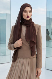 Instant Chiffon Scarf with Sewn Cotton Undercap Bonnet, Practical One Piece Hijab for Women, No Pin Head Covering,PS-51 Brown