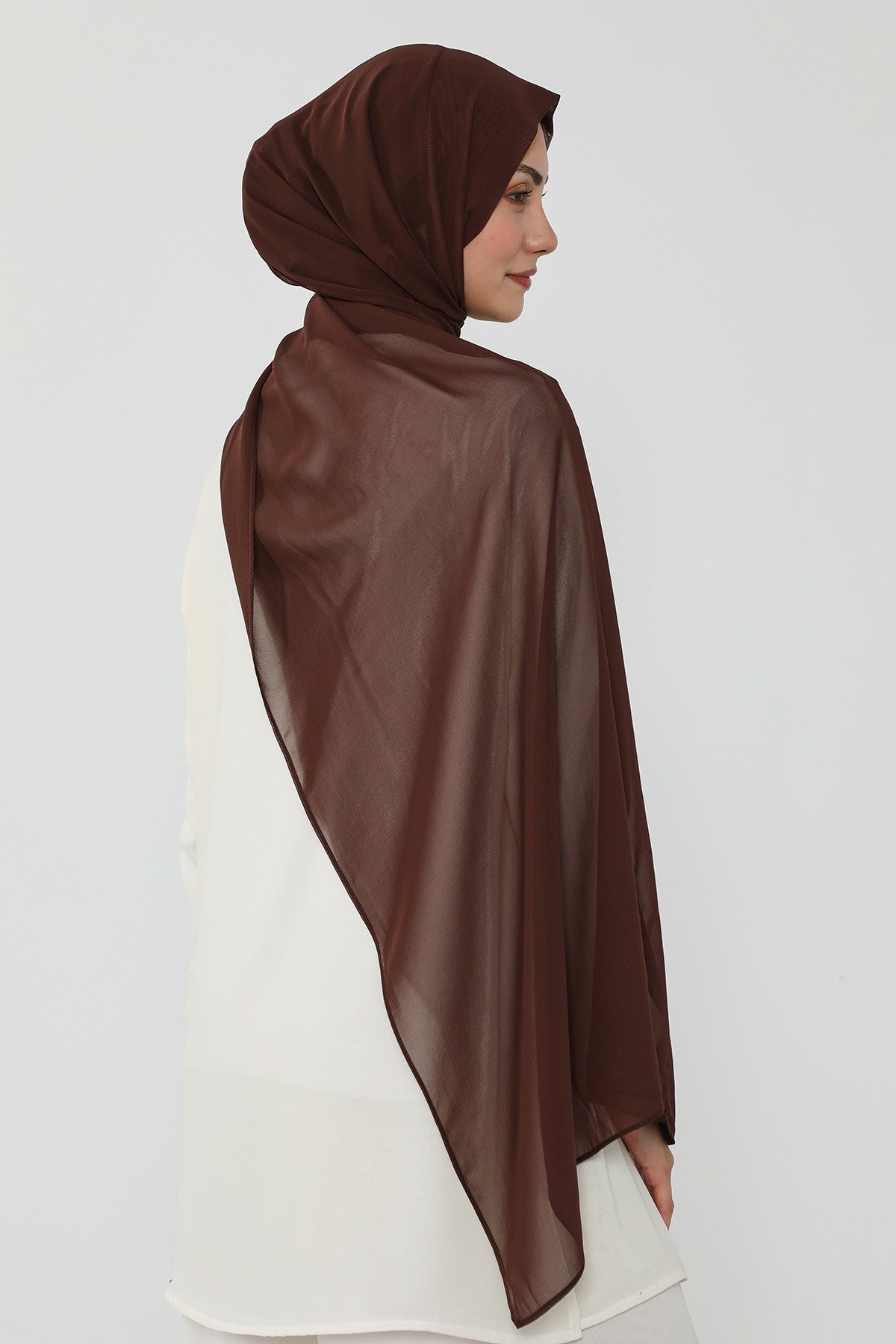 Instant Chiffon Scarf with Sewn Cotton Undercap Bonnet, Practical One Piece Hijab for Women, No Pin Head Covering,PS-51 Brown