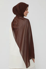 Instant Chiffon Scarf with Sewn Cotton Undercap Bonnet, Practical One Piece Hijab for Women, No Pin Head Covering,PS-51 Brown