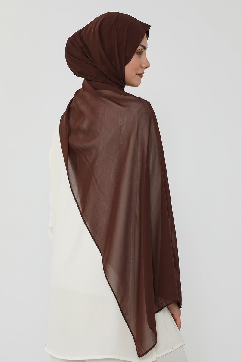Instant Chiffon Scarf with Sewn Cotton Undercap Bonnet, Practical One Piece Hijab for Women, No Pin Head Covering,PS-51 Brown