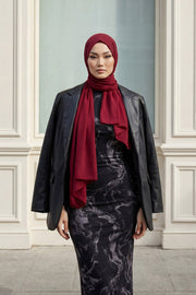 Instant Chiffon Scarf with Sewn Cotton Undercap Bonnet, Practical One Piece Hijab for Women, No Pin Head Covering,PS-51 Maroon