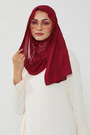 Instant Chiffon Scarf with Sewn Cotton Undercap Bonnet, Practical One Piece Hijab for Women, No Pin Head Covering,PS-51 Maroon