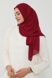 Instant Chiffon Scarf with Sewn Cotton Undercap Bonnet, Practical One Piece Hijab for Women, No Pin Head Covering,PS-51 Maroon