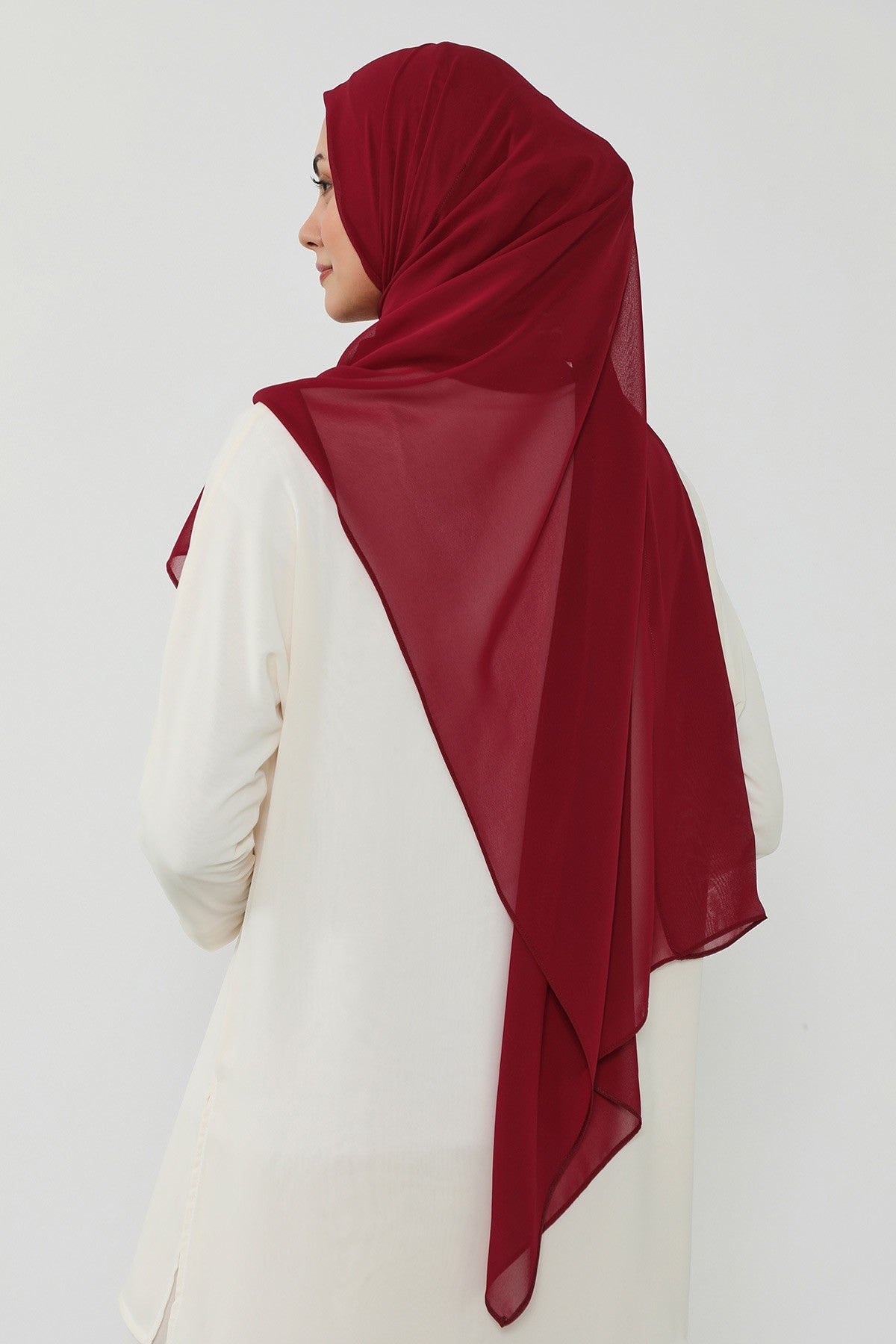 Instant Chiffon Scarf with Sewn Cotton Undercap Bonnet, Practical One Piece Hijab for Women, No Pin Head Covering,PS-51 Maroon