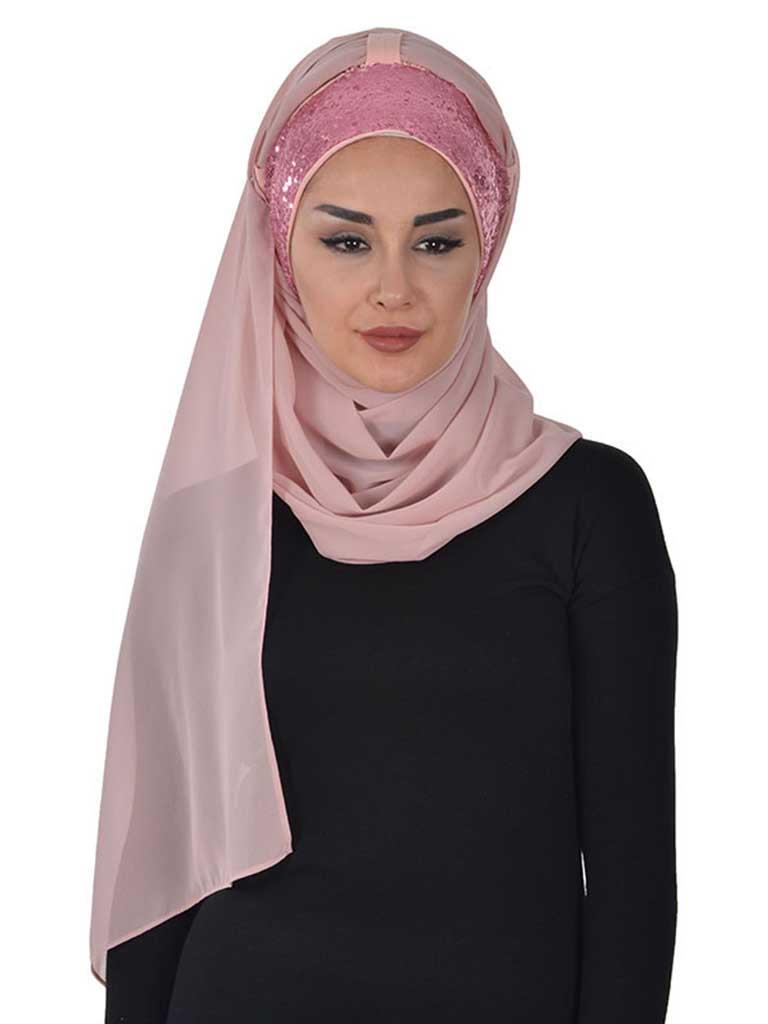 Instant Chiffon Shawl Elegant Ready to Wear Turban Head Wrap Scarf with Sequin Front Band,PBS-1P