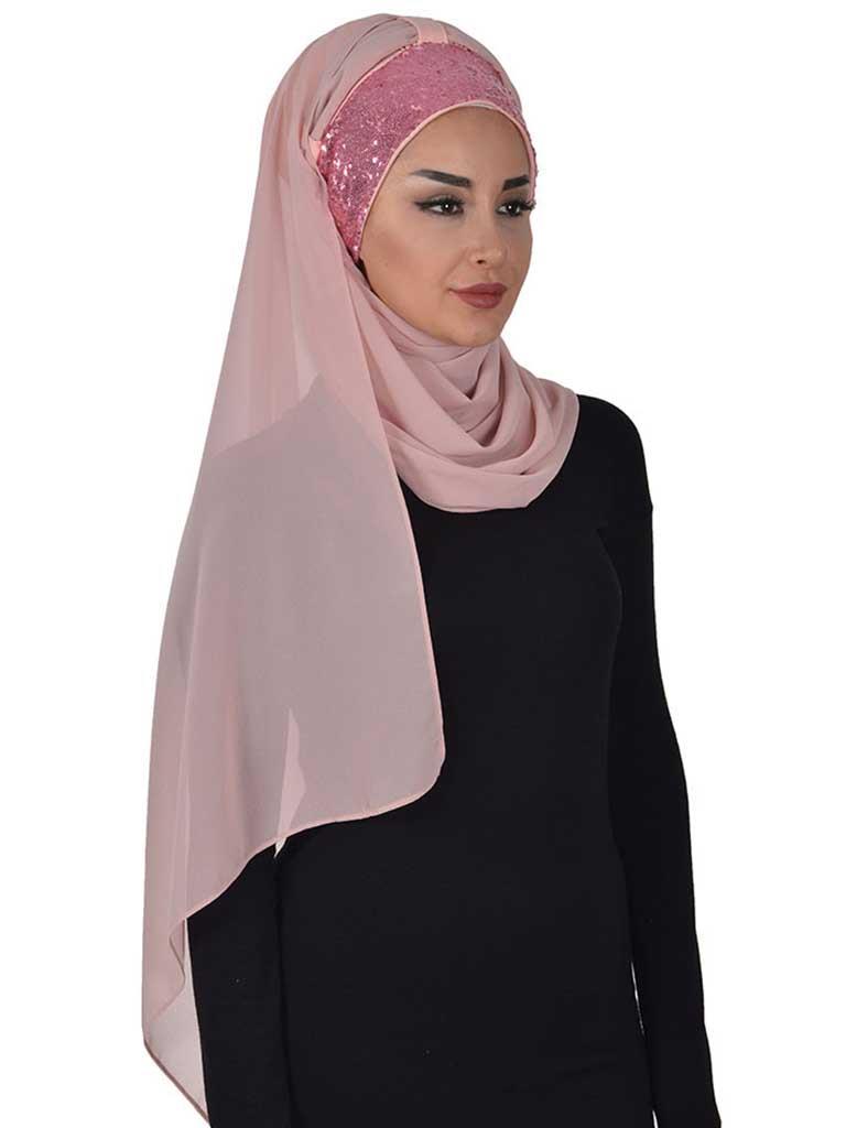 Instant Chiffon Shawl Elegant Ready to Wear Turban Head Wrap Scarf with Sequin Front Band,PBS-1P