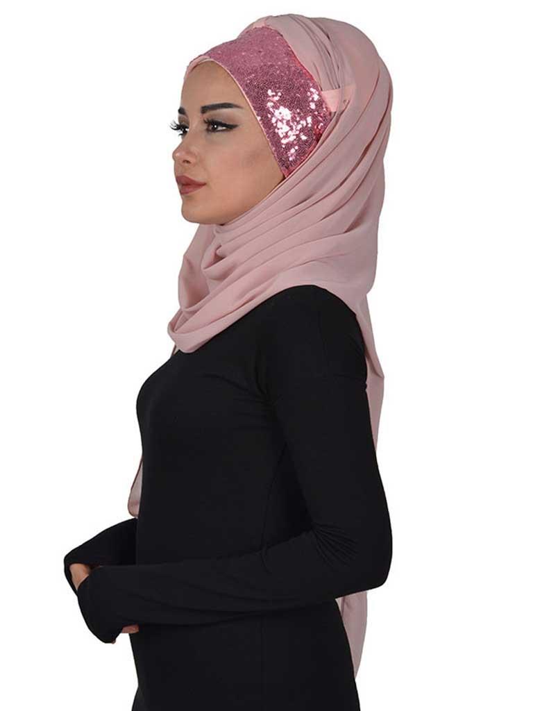 Instant Chiffon Shawl Elegant Ready to Wear Turban Head Wrap Scarf with Sequin Front Band,PBS-1P