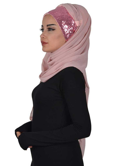 Instant Chiffon Shawl Elegant Ready to Wear Turban Head Wrap Scarf with Sequin Front Band,PBS-1P
