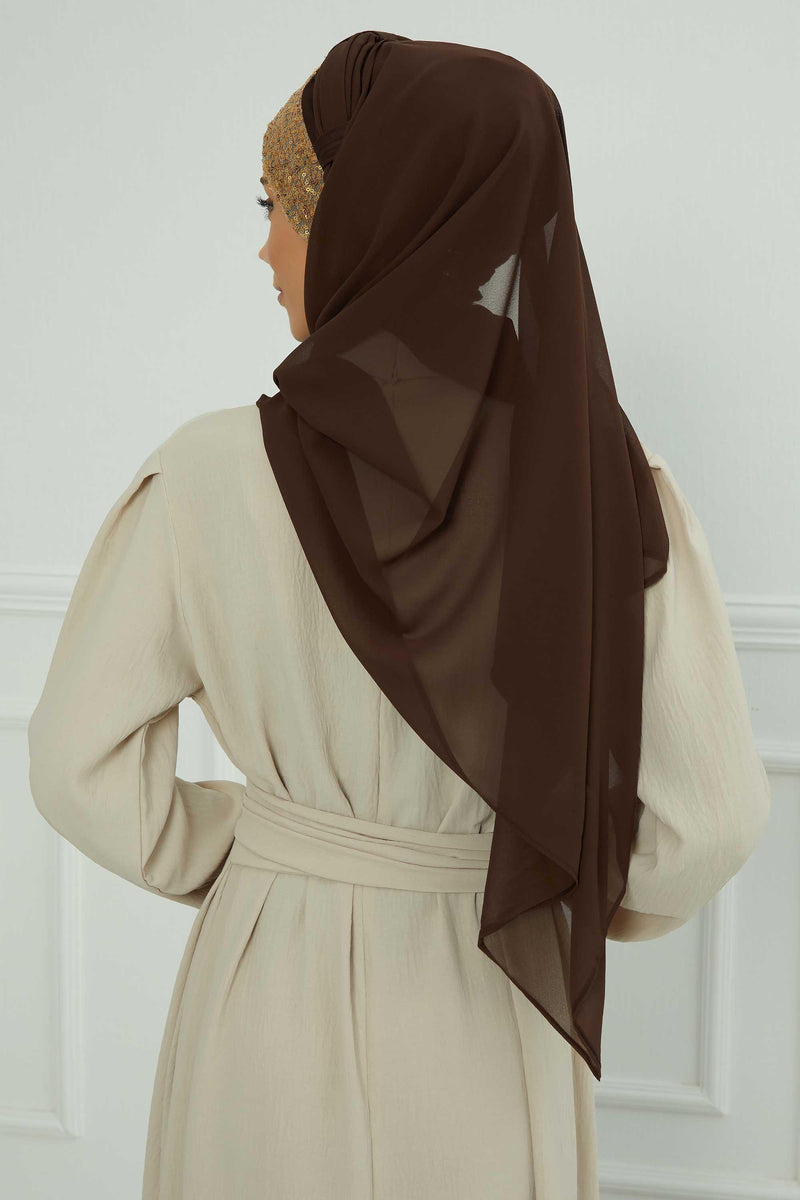 Instant Chiffon Shawl Elegant Ready to Wear Turban Head Wrap Scarf with Sequin Front Band,PBS-1P