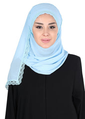 Instant Chiffon Shawl for Women Trimmed Instant Scarf Chiffon Modesty Turban Cap Head Wrap with Lace,CPS-28 Baby Blue