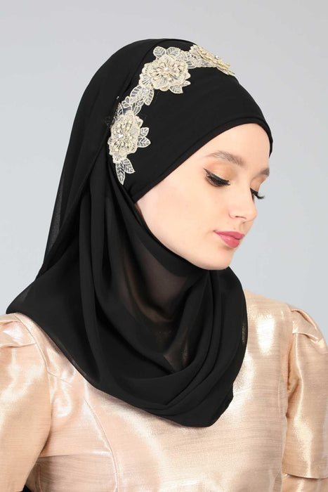 Instant Chiffon Shawl for Women Trimmed Instant Scarf Chiffon Modesty Turban Cap Head Wrap with Lace,CPS-11