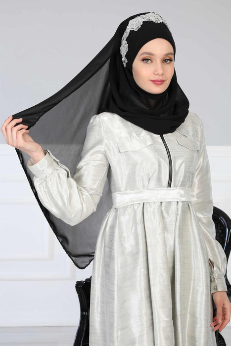 Instant Chiffon Shawl for Women Trimmed Instant Scarf Chiffon Modesty Turban Cap Head Wrap with Lace,CPS-11 Black - Gold