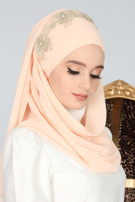 Instant Chiffon Shawl for Women Trimmed Instant Scarf Chiffon Modesty Turban Cap Head Wrap with Lace,CPS-11