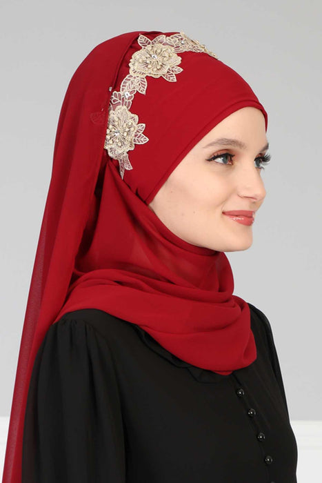 Instant Chiffon Shawl for Women Trimmed Instant Scarf Chiffon Modesty Turban Cap Head Wrap with Lace,CPS-11