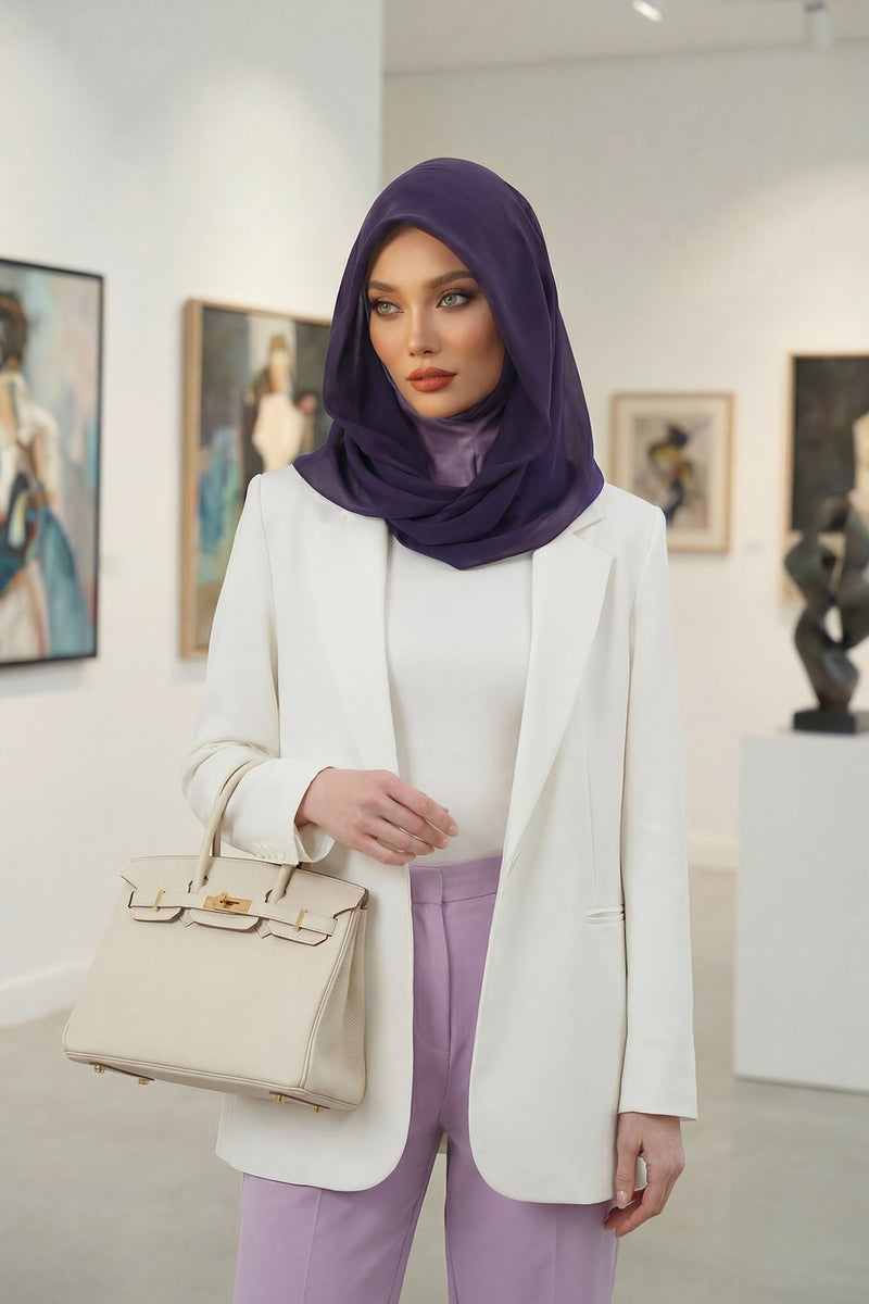 شال شيفون فوري للنساء مع غطاء رأس من الشيفون بغطاء رأس من القطن ووشاح عمامة فوري، PS-45