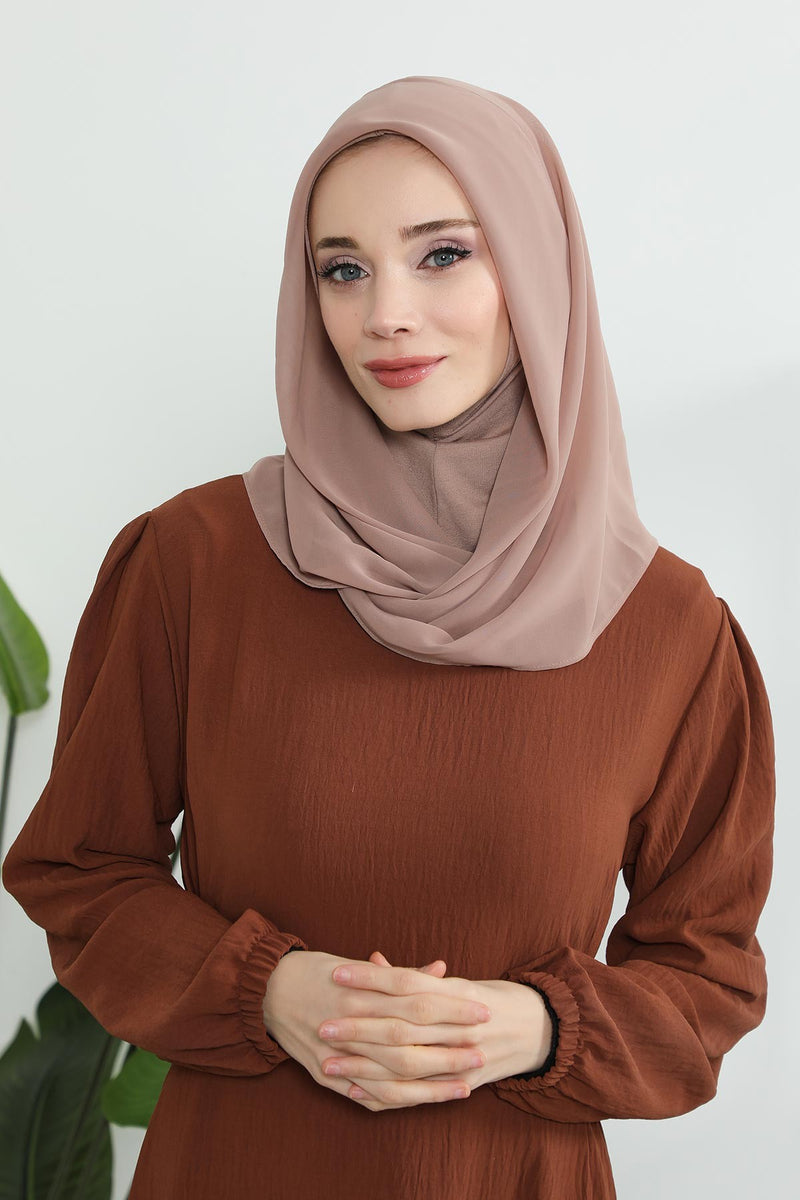 شال شيفون فوري للنساء مع غطاء رأس من الشيفون بغطاء رأس من القطن ووشاح عمامة فوري، PS-45