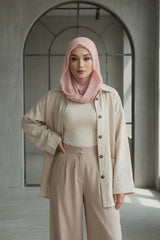 Instant Chiffon Shawl for Women With Cotton Bonnet Chiffon Turban Cap Head Wrap Instant Turban Scarf,PS-45 Powder