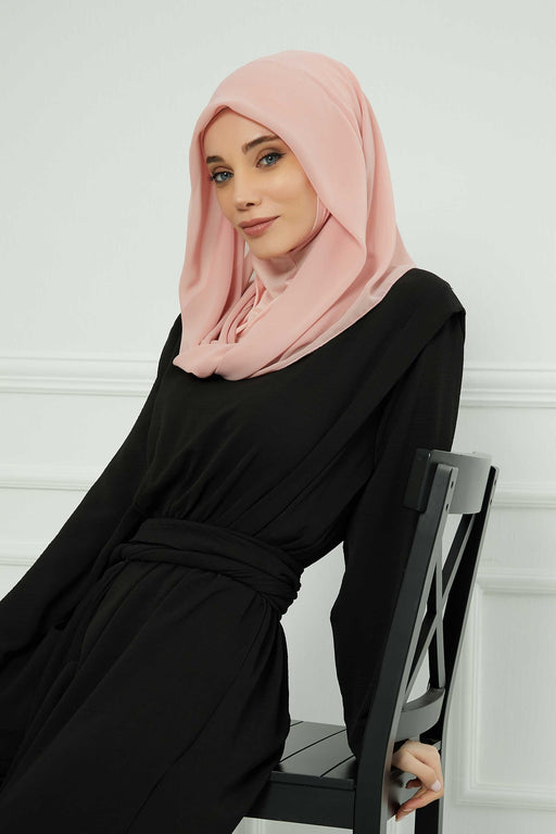 Instant Chiffon Shawl for Women With Cotton Bonnet Chiffon Turban Cap Head Wrap Instant Turban Scarf,PS-45 Powder