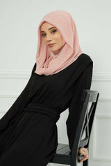 Instant Chiffon Shawl for Women With Cotton Bonnet Chiffon Turban Cap Head Wrap Instant Turban Scarf,PS-45 Powder