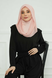 Instant Chiffon Shawl for Women With Cotton Bonnet Chiffon Turban Cap Head Wrap Instant Turban Scarf,PS-45 Powder