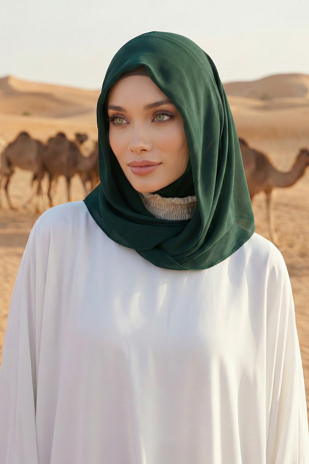 Instant Chiffon Shawl for Women With Cotton Bonnet Chiffon Turban Cap Head Wrap Instant Turban Scarf,PS-45 Dark Green
