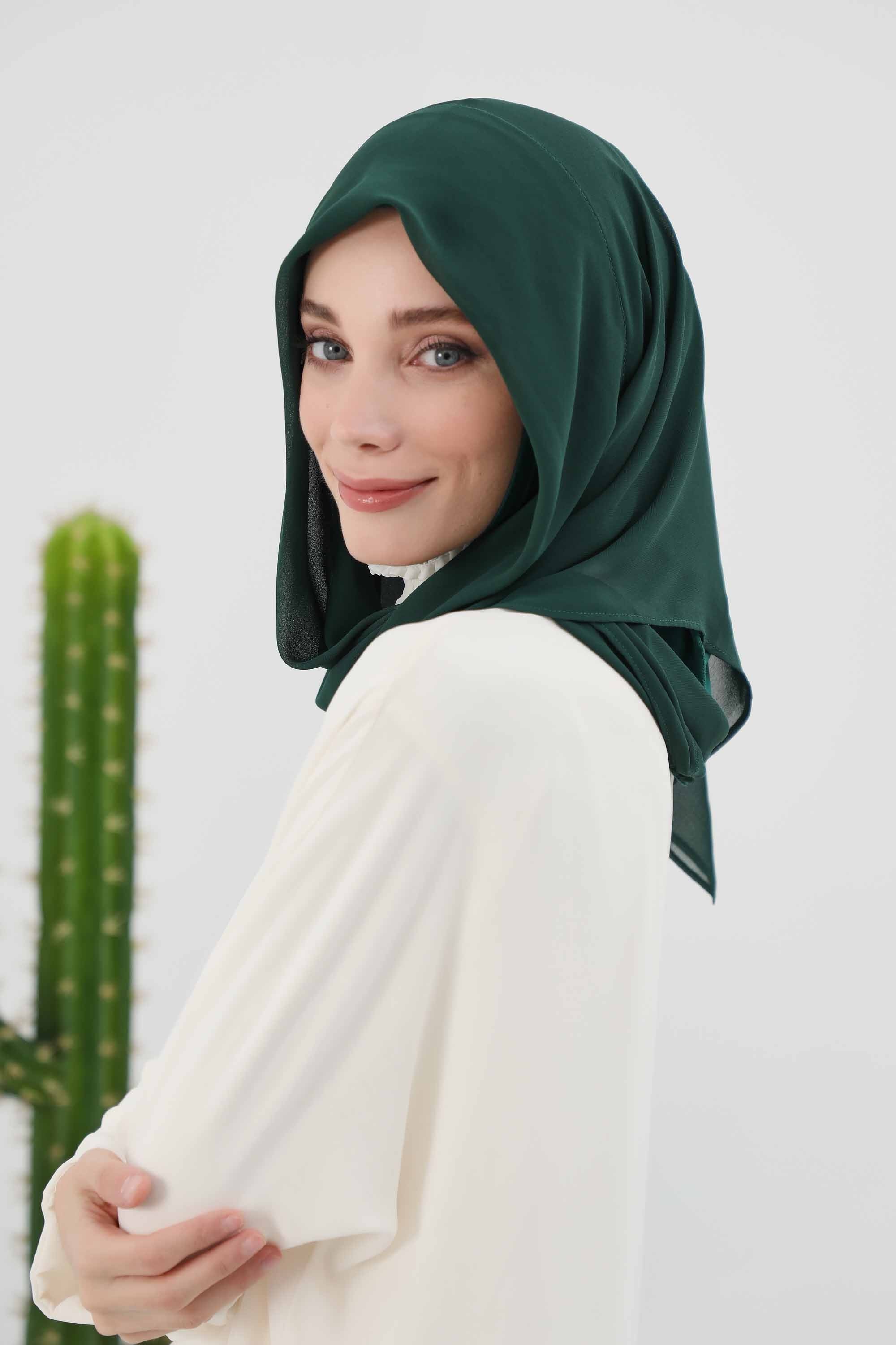 Instant Chiffon Shawl for Women With Cotton Bonnet Chiffon Turban Cap Head Wrap Instant Turban Scarf,PS-45 Dark Green