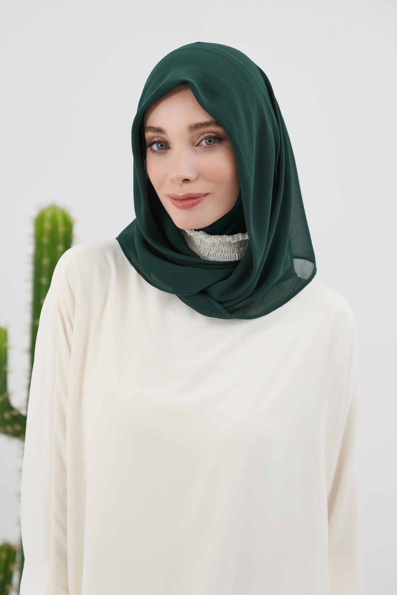 Instant Chiffon Shawl for Women With Cotton Bonnet Chiffon Turban Cap Head Wrap Instant Turban Scarf,PS-45 Dark Green