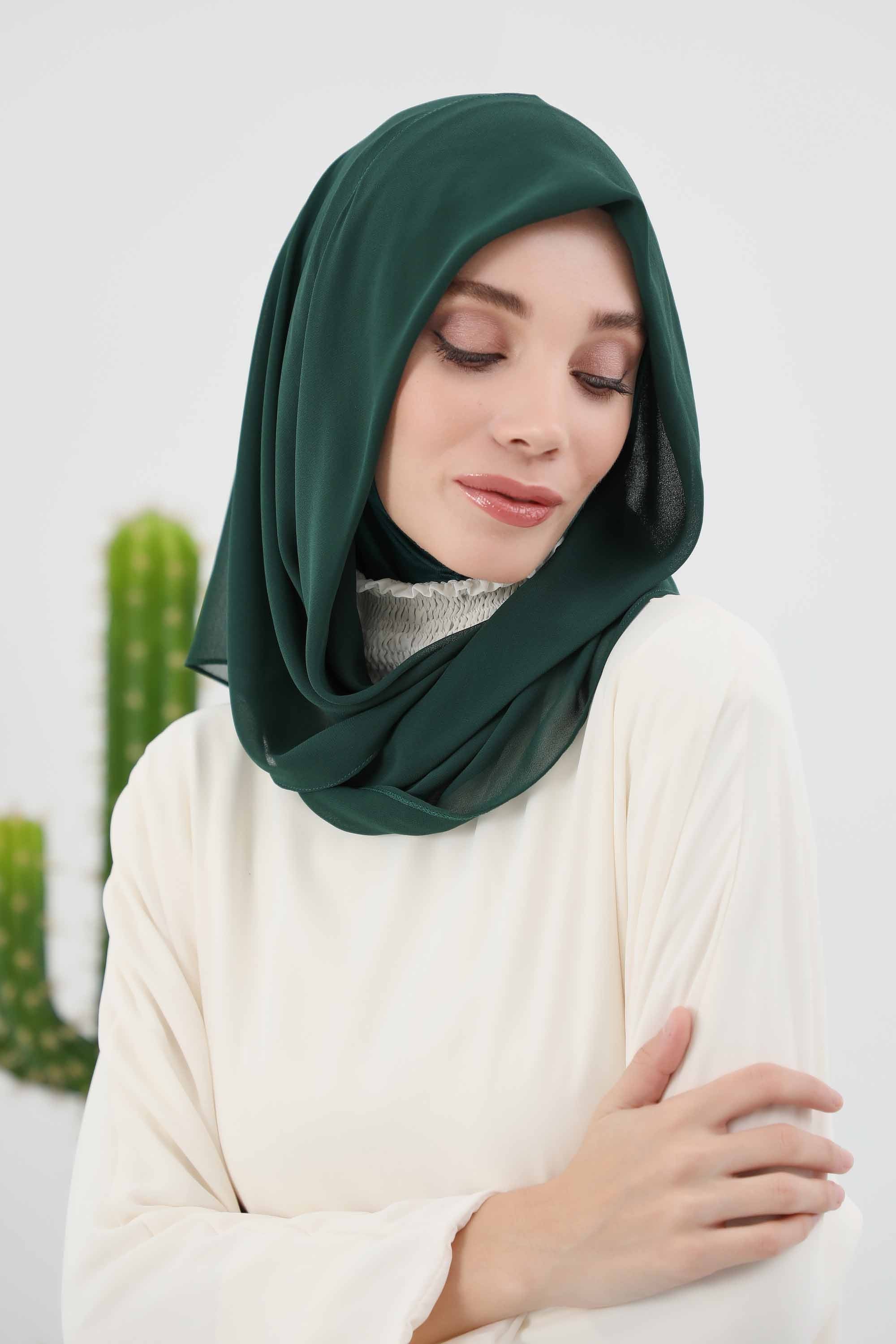 Instant Chiffon Shawl for Women With Cotton Bonnet Chiffon Turban Cap Head Wrap Instant Turban Scarf,PS-45 Dark Green