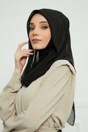 Instant Chiffon Shawl for Women With Cotton Bonnet Chiffon Turban Cap Head Wrap Instant Turban Scarf,PS-45 Black