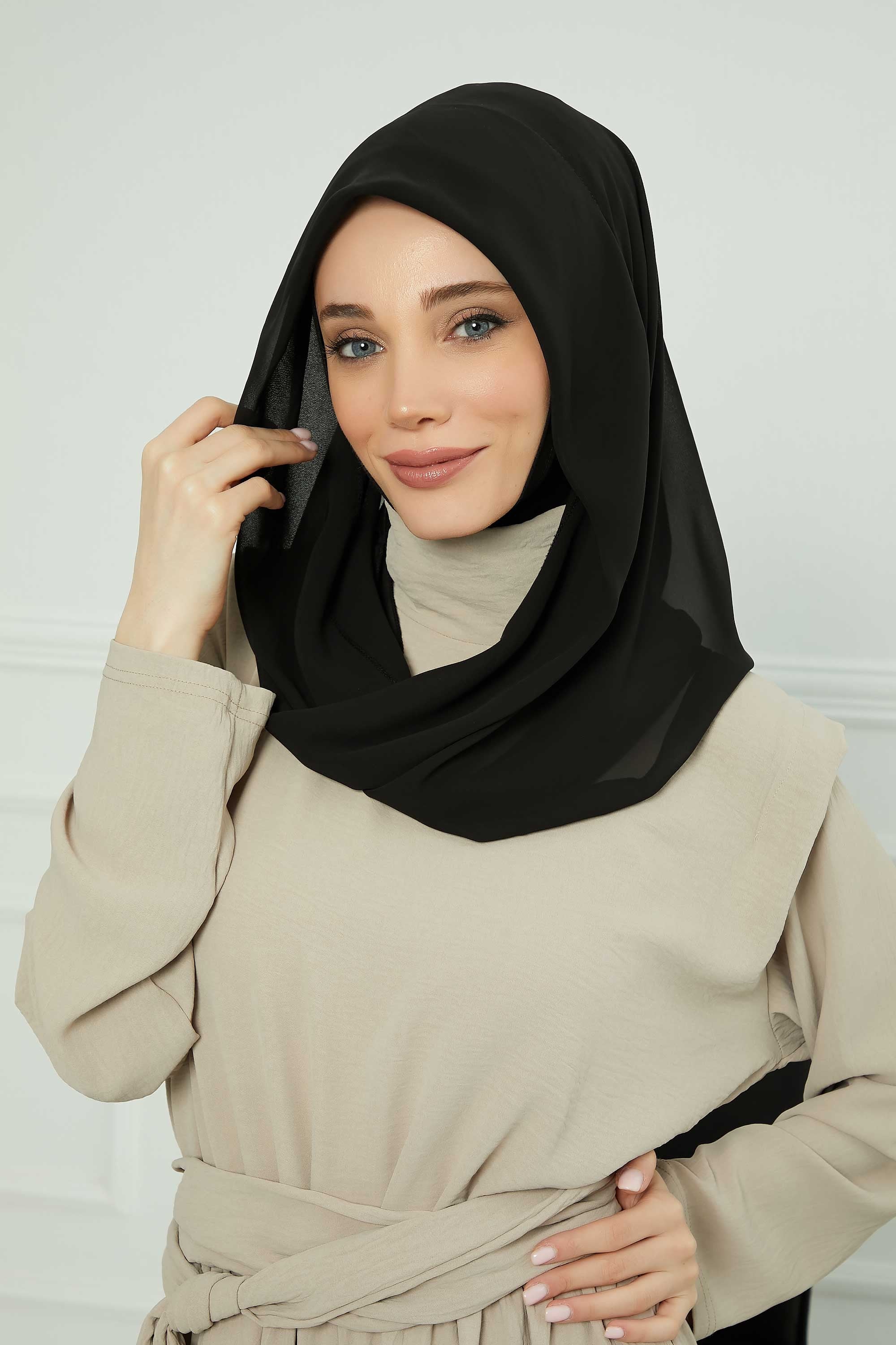 Instant Chiffon Shawl for Women With Cotton Bonnet Chiffon Turban Cap Head Wrap Instant Turban Scarf,PS-45 Black
