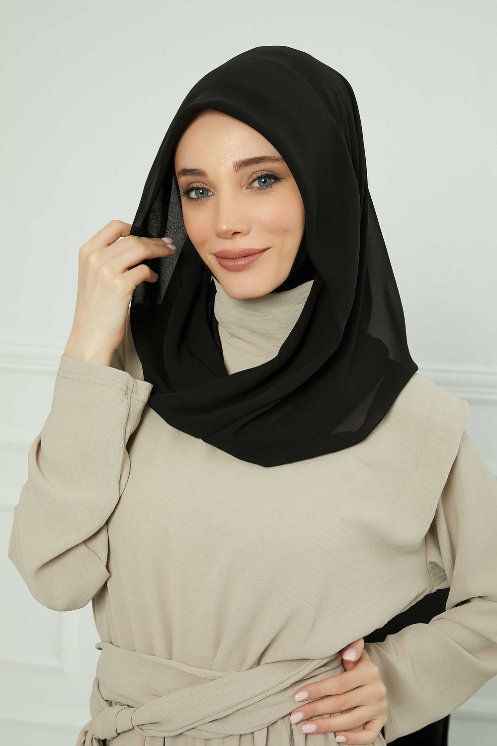 Instant Chiffon Shawl for Women With Cotton Bonnet Chiffon Turban Cap Head Wrap Instant Turban Scarf,PS-45 Black