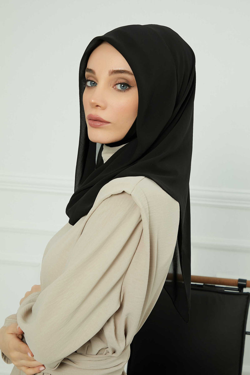 Instant Chiffon Shawl for Women With Cotton Bonnet Chiffon Turban Cap Head Wrap Instant Turban Scarf,PS-45 Black