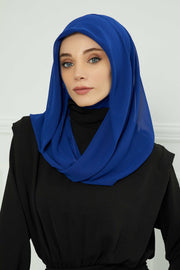 Instant Chiffon Shawl for Women With Cotton Bonnet Chiffon Turban Cap Head Wrap Instant Turban Scarf,PS-45 Sax Blue