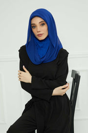 Instant Chiffon Shawl for Women With Cotton Bonnet Chiffon Turban Cap Head Wrap Instant Turban Scarf,PS-45 Sax Blue