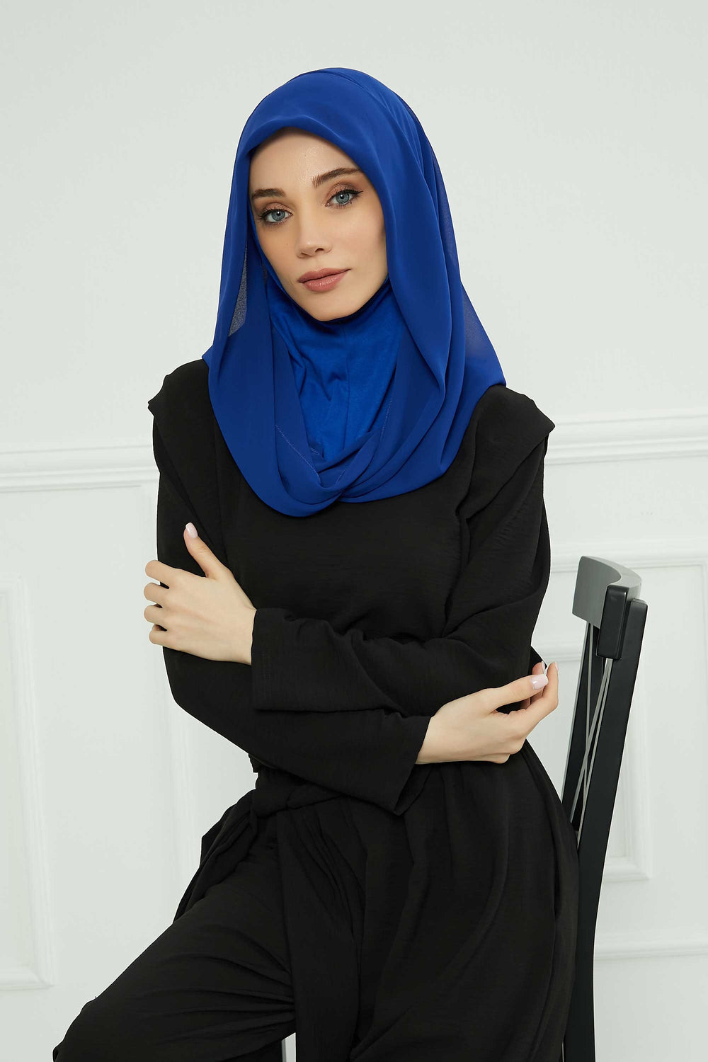 Instant Chiffon Shawl for Women With Cotton Bonnet Chiffon Turban Cap Head Wrap Instant Turban Scarf,PS-45 Sax Blue