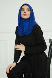 Instant Chiffon Shawl for Women With Cotton Bonnet Chiffon Turban Cap Head Wrap Instant Turban Scarf,PS-45 Sax Blue