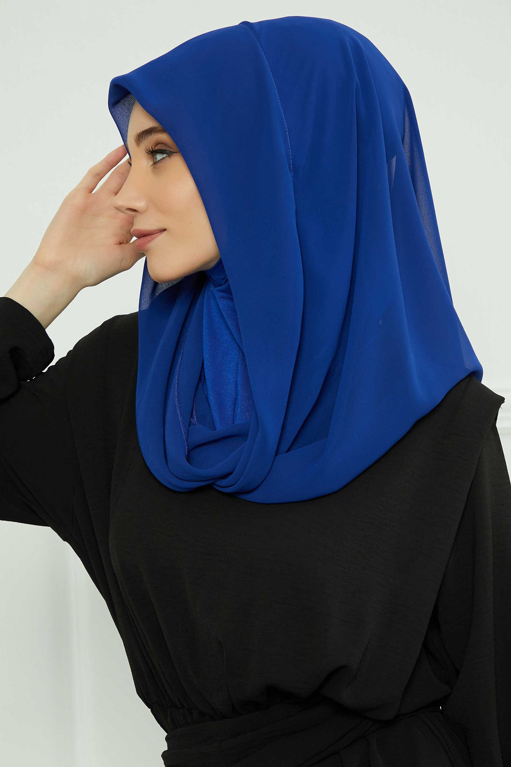Instant Chiffon Shawl for Women With Cotton Bonnet Chiffon Turban Cap Head Wrap Instant Turban Scarf,PS-45 Sax Blue