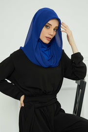 Instant Chiffon Shawl for Women With Cotton Bonnet Chiffon Turban Cap Head Wrap Instant Turban Scarf,PS-45 Sax Blue