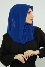 Instant Chiffon Shawl for Women With Cotton Bonnet Chiffon Turban Cap Head Wrap Instant Turban Scarf,PS-45 Sax Blue