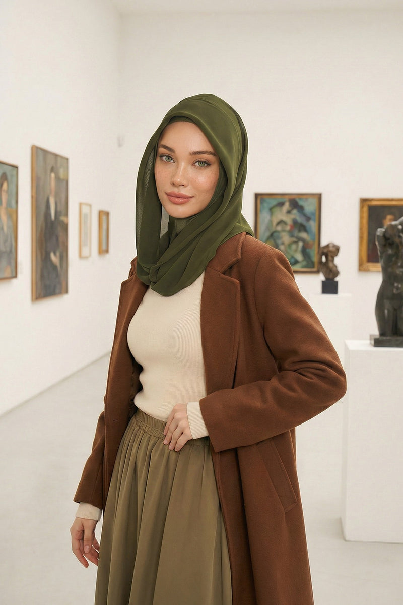 Instant Chiffon Shawl for Women With Cotton Bonnet Chiffon Turban Cap Head Wrap Instant Turban Scarf,PS-45 Army Green